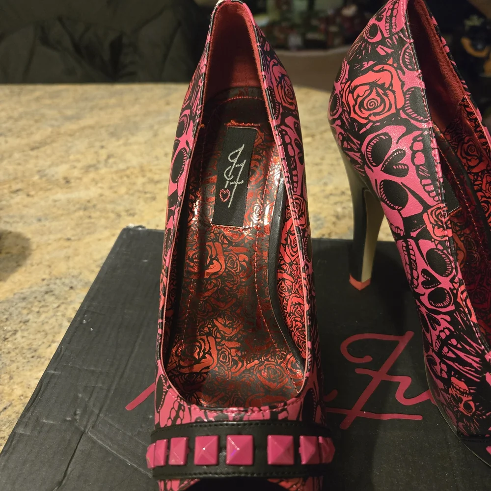 Iron Fist Women's Pink and Black Peep Toe Heels - Picture 2 of 7